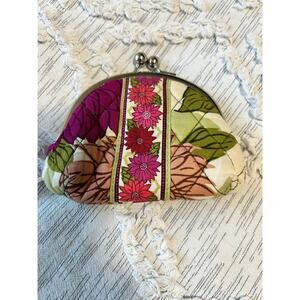 Vera Bradly Hello Dahlia Print Double Kiss Coin Purse